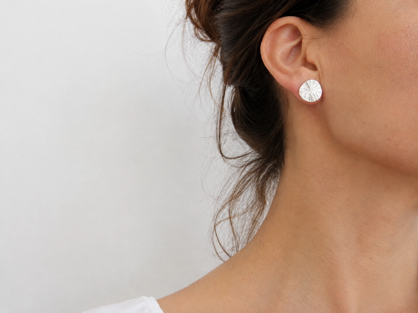 Textured Round Silver Plated Stud Earrings