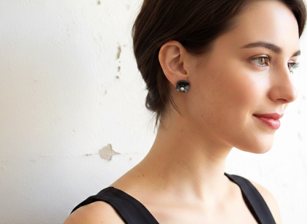 Black Ruthenium Pearl Stud Earrings