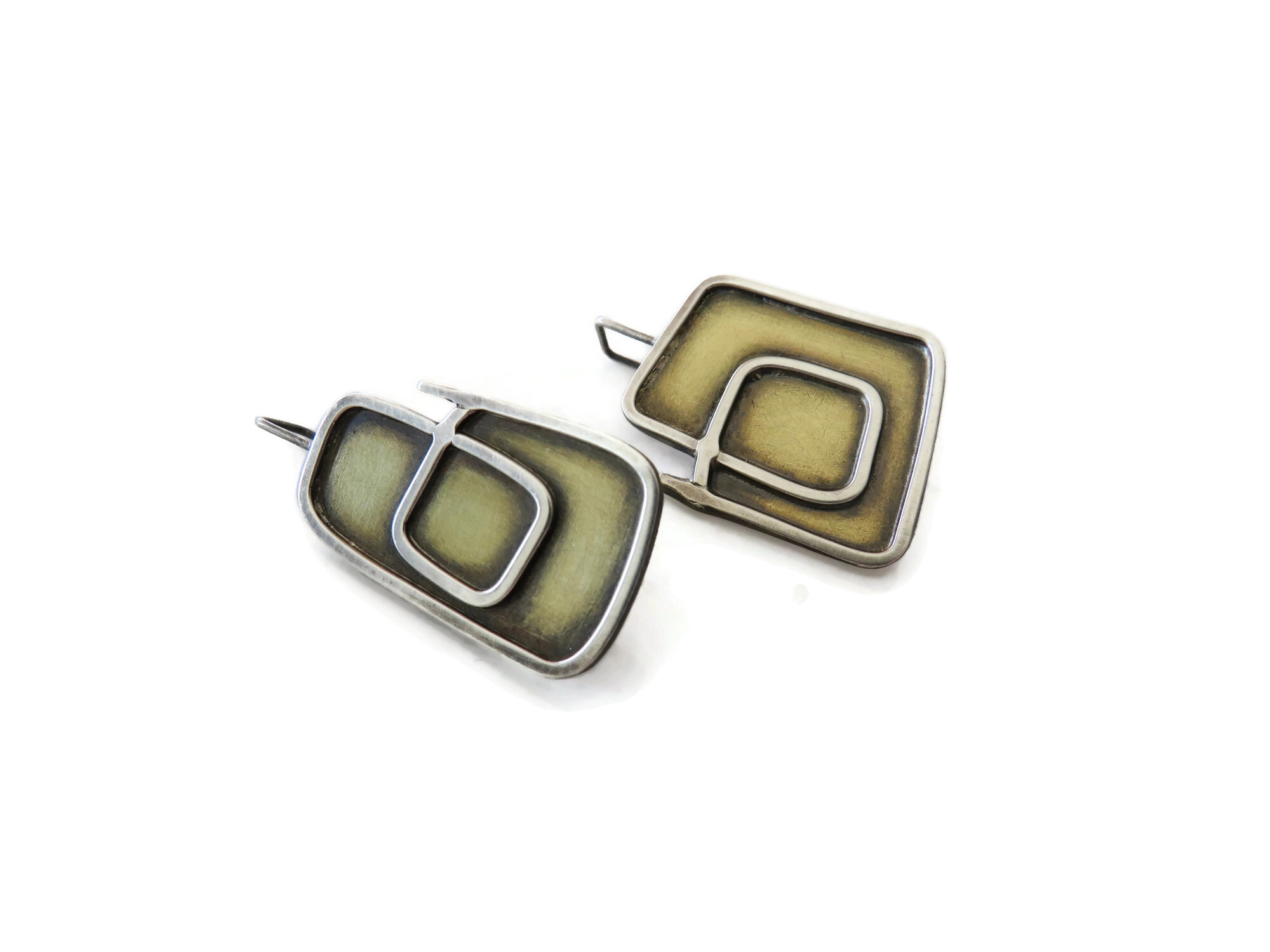 Asymmetric Brass and Silver Earrings