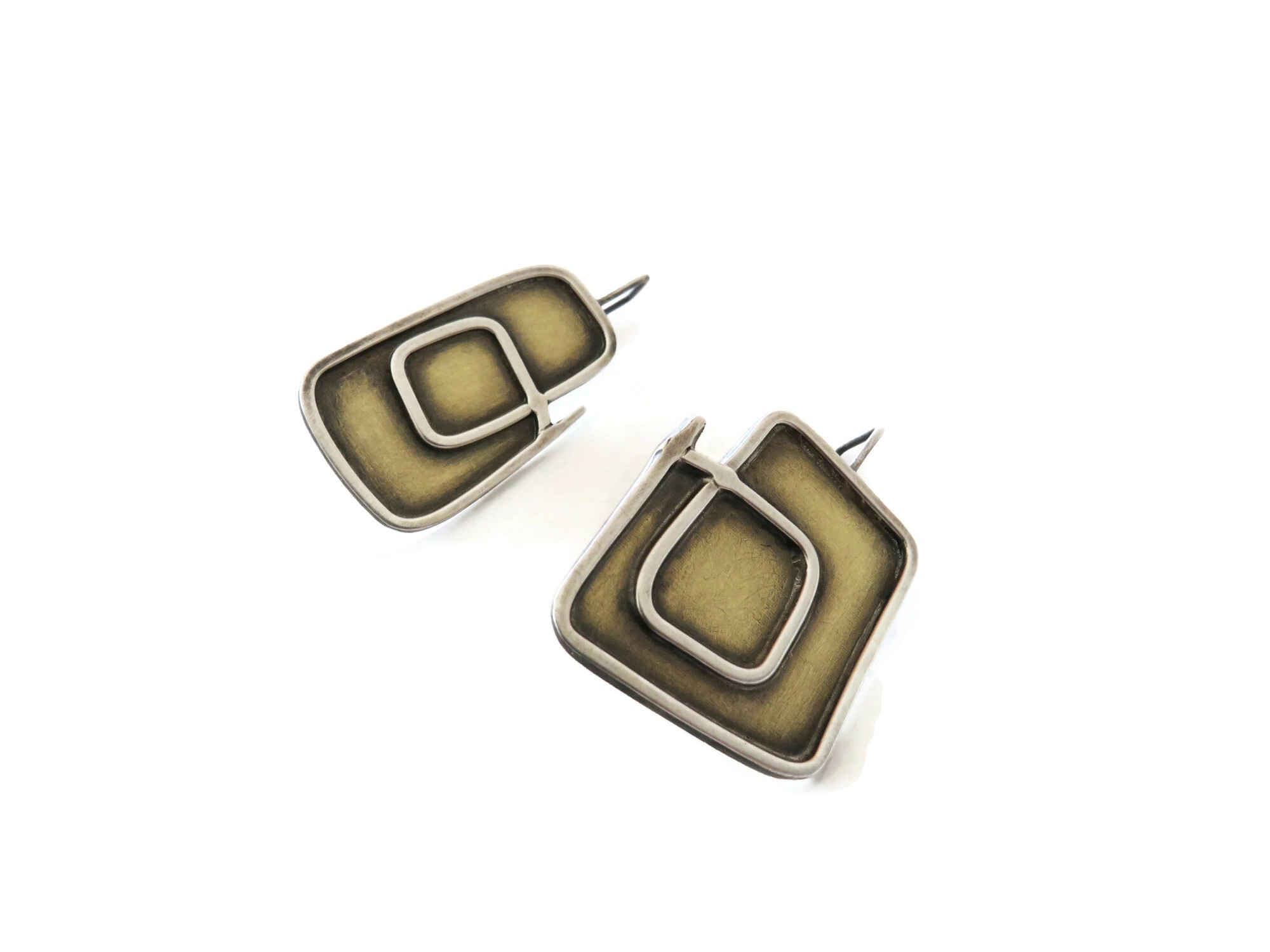 Asymmetric Brass and Silver Earrings