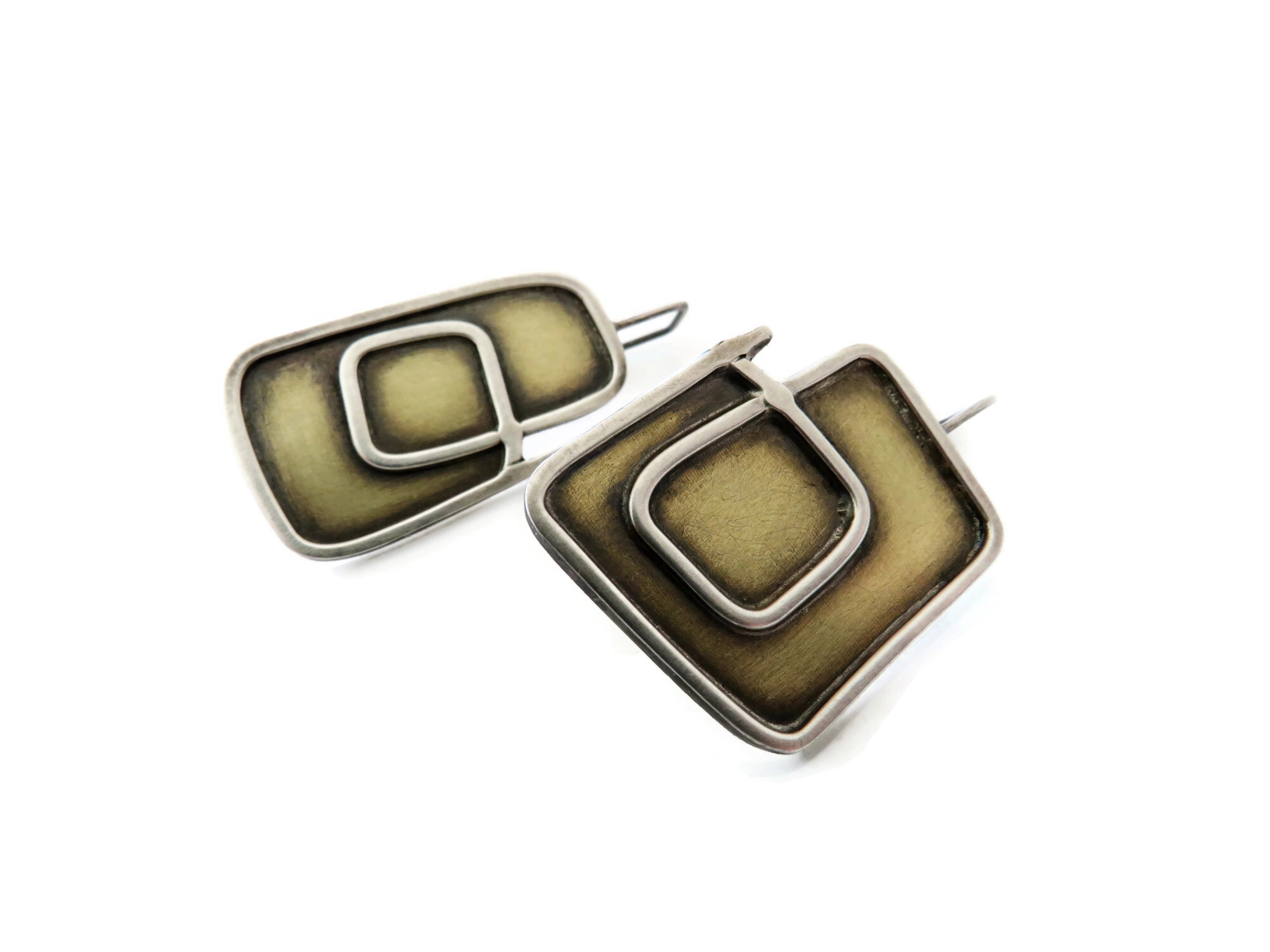 Asymmetric Brass and Silver Earrings