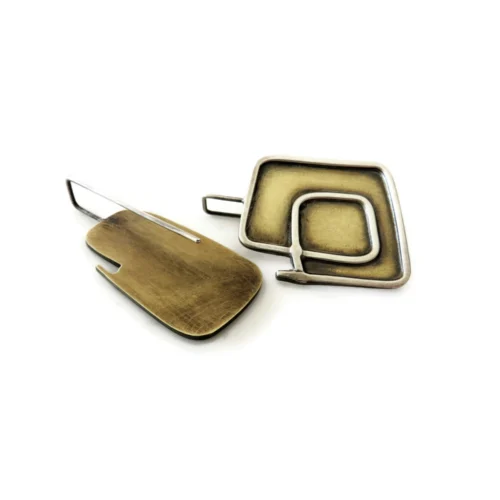Asymmetric Brass and Silver Earrings