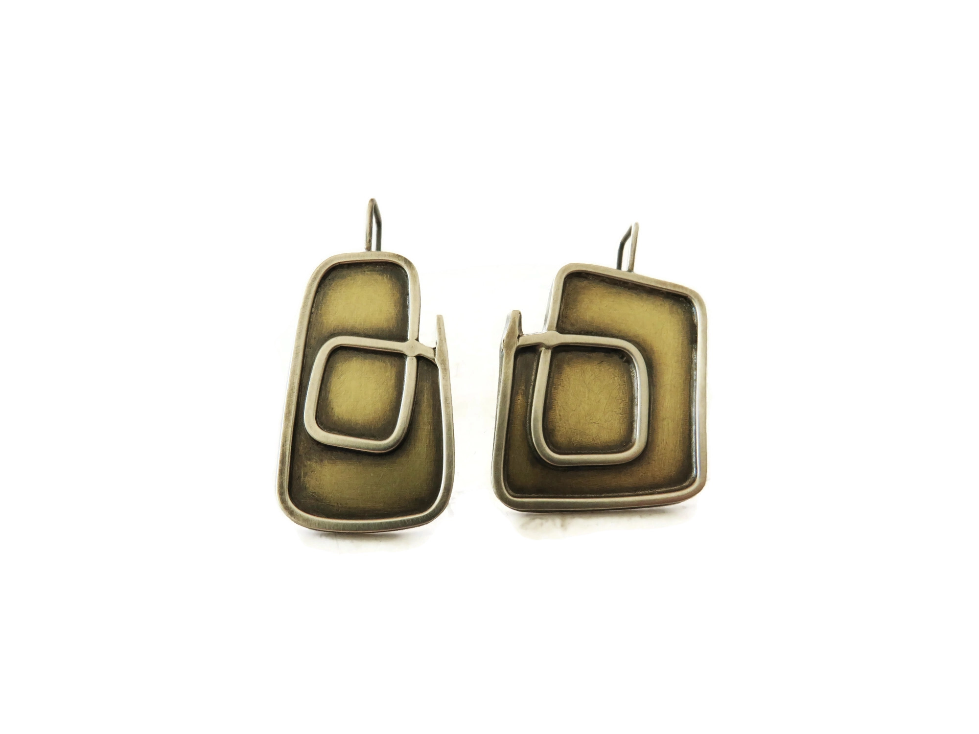 Asymmetric Brass and Silver Earrings