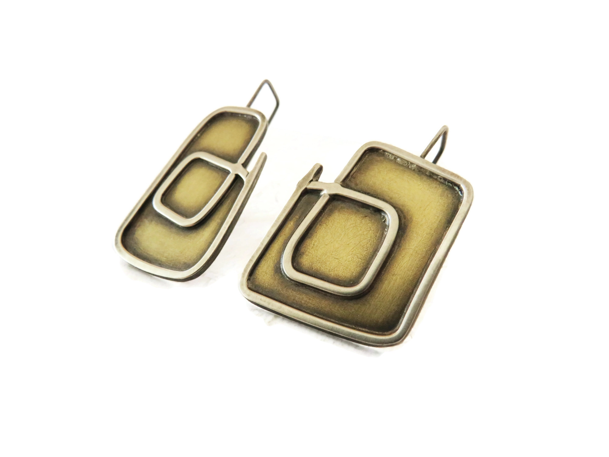 Asymmetric Brass and Silver Earrings