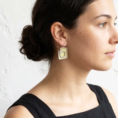 Asymmetric Brass and Silver Earrings