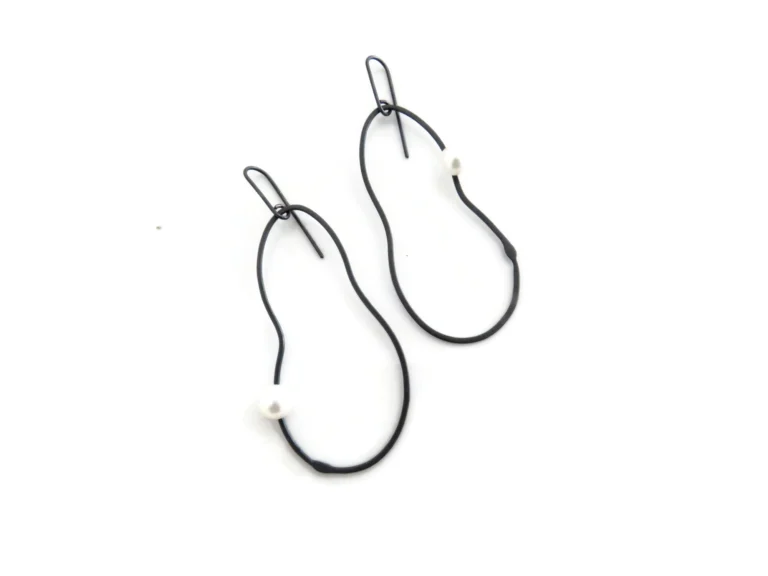 Oxidized Silver Pearl Earrings