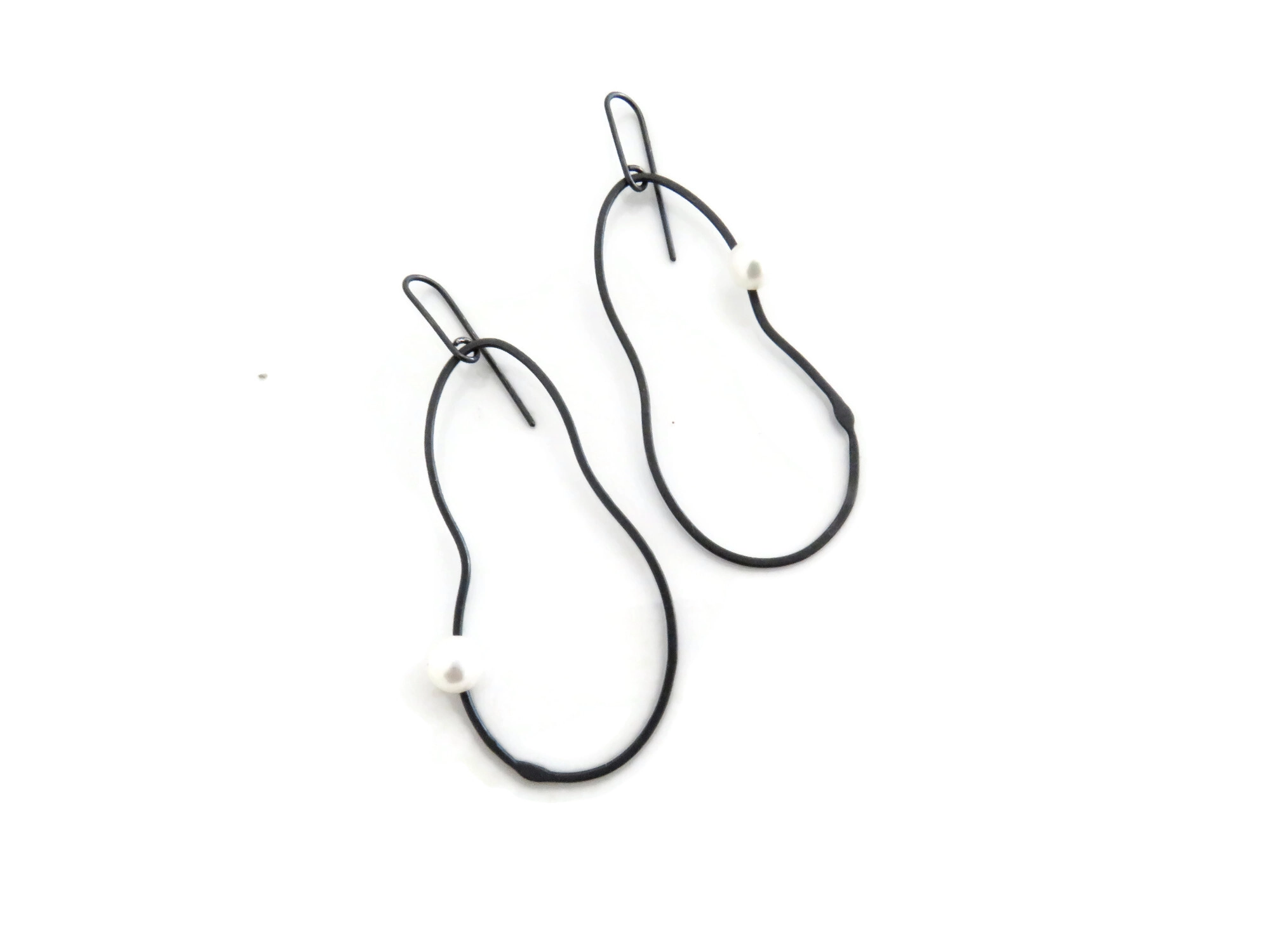 Oxidized Silver Pearl Earrings