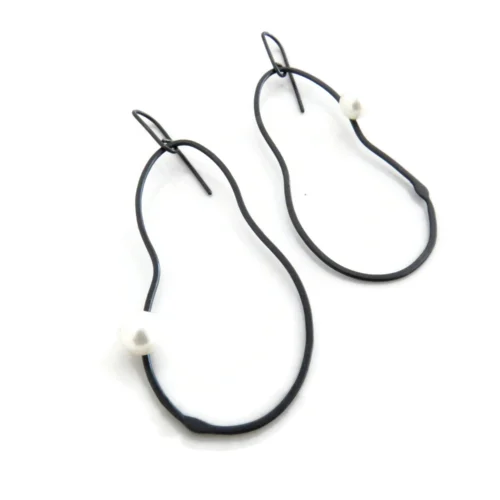 Oxidized Silver Pearl Earrings