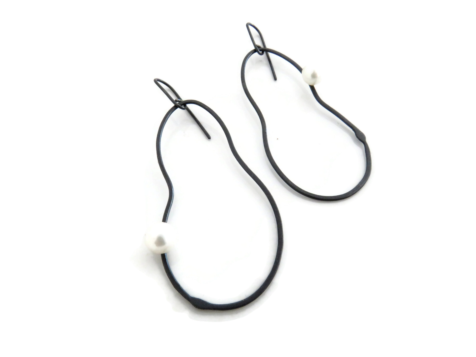 Oxidized Silver Pearl Earrings