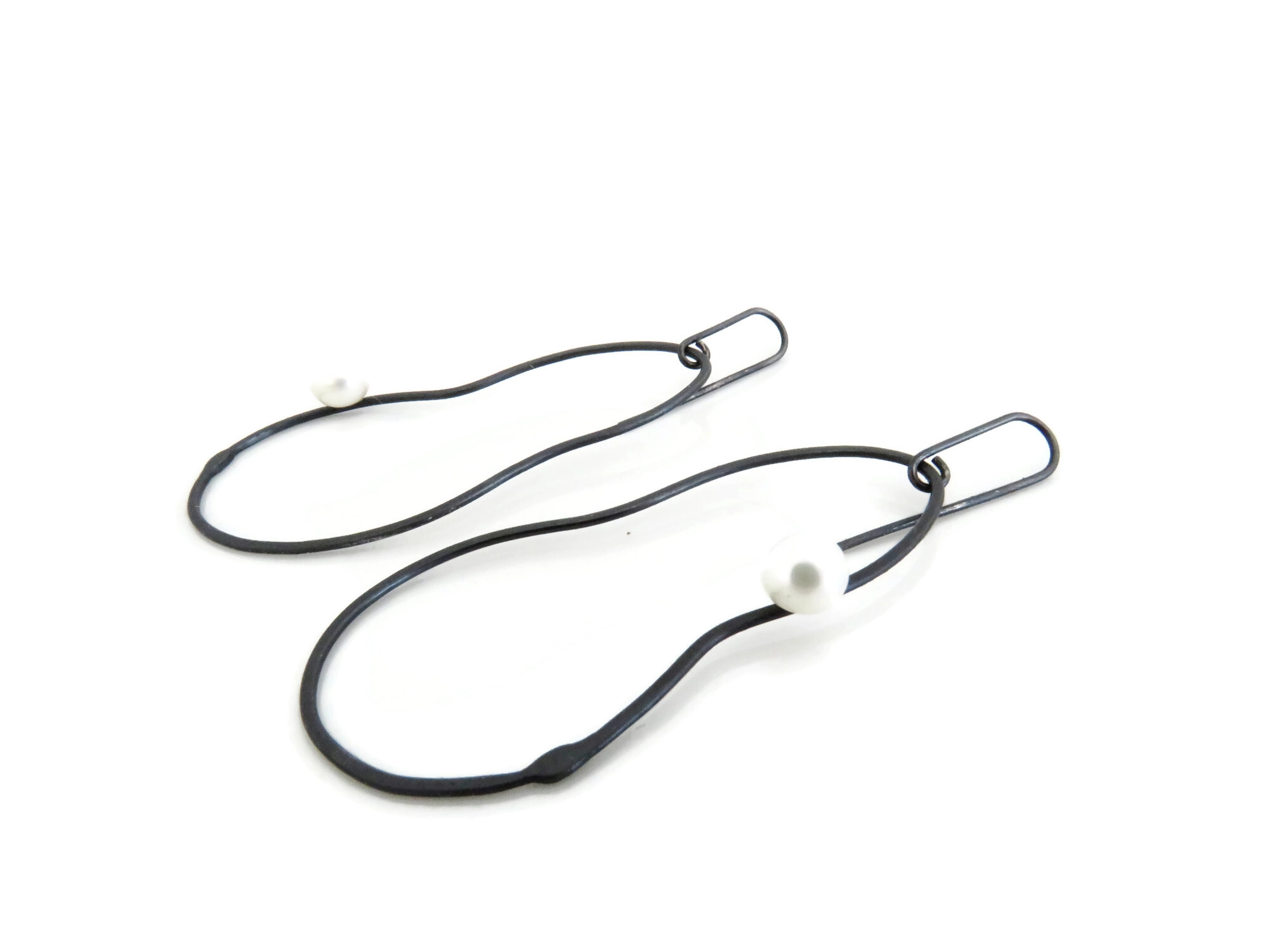 Oxidized Silver Pearl Earrings