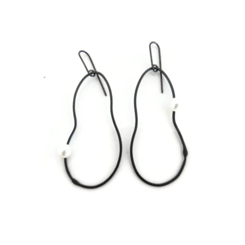 Oxidized Silver Pearl Earrings