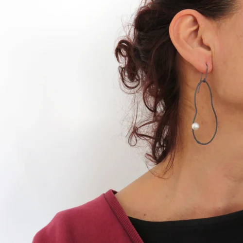 Oxidized Silver Pearl Earrings