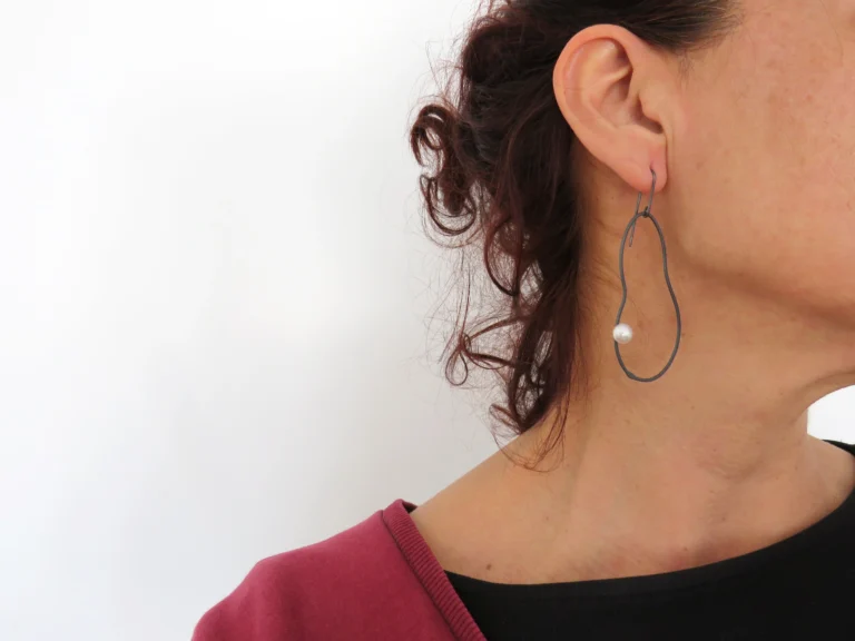 Oxidized Silver Pearl Earrings