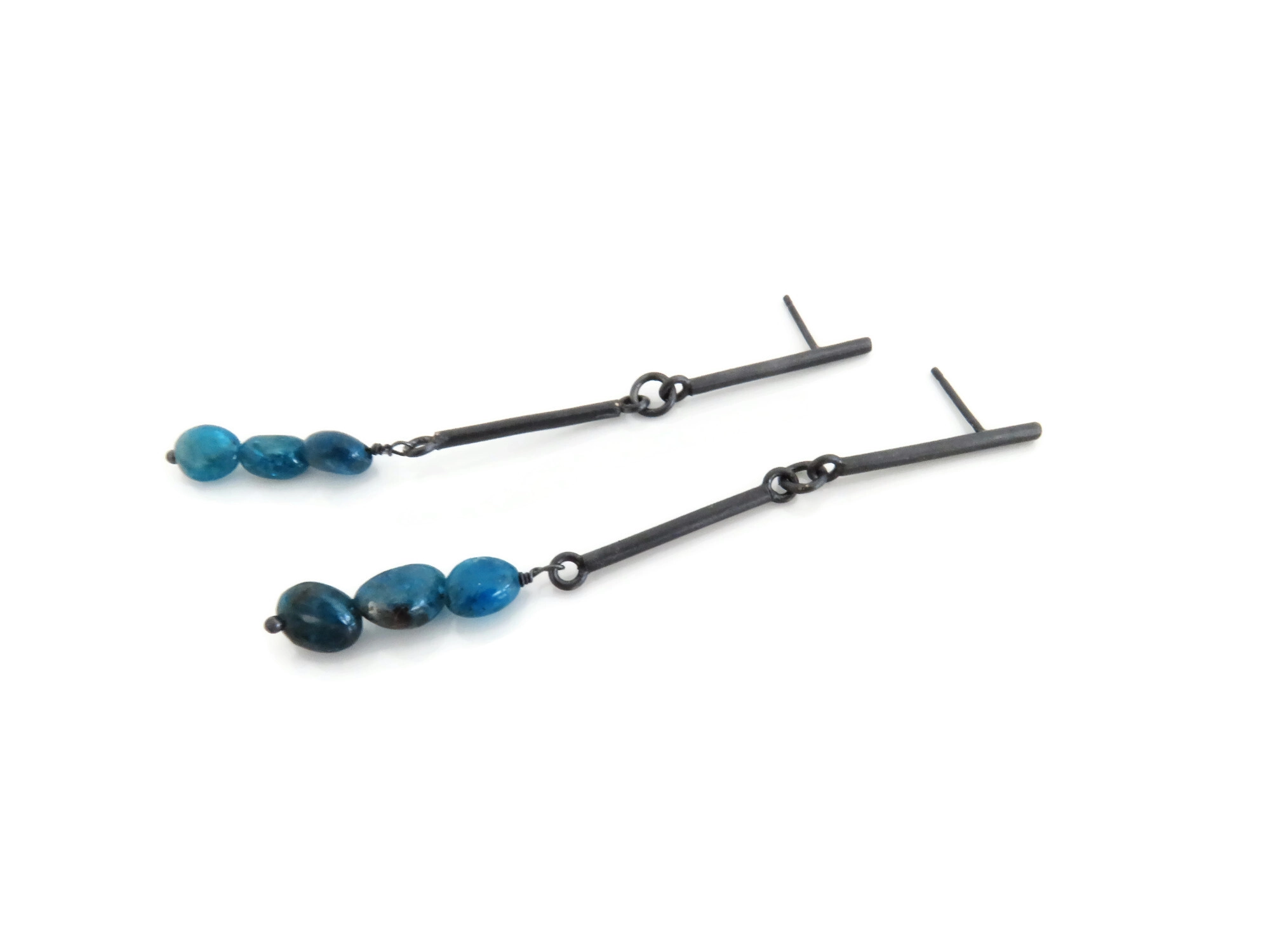 Long Apatite Oxidized Silver Drop Earrings