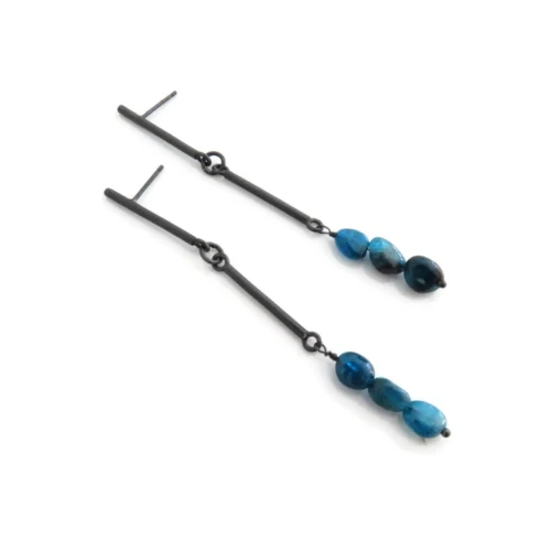 Long Apatite Oxidized Silver Drop Earrings