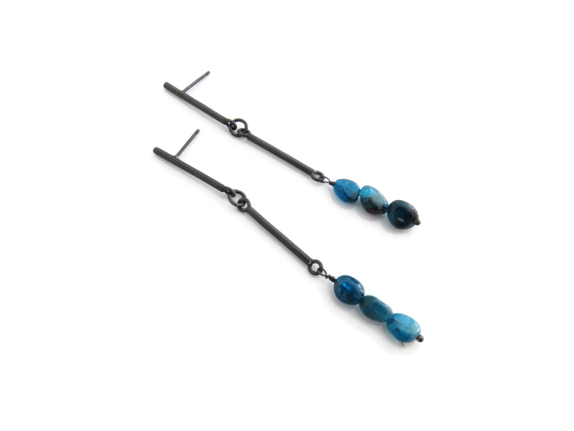Long Apatite Oxidized Silver Drop Earrings