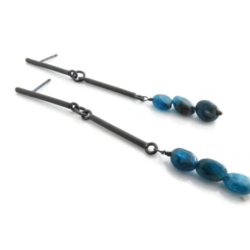 Long Apatite Oxidized Silver Drop Earrings