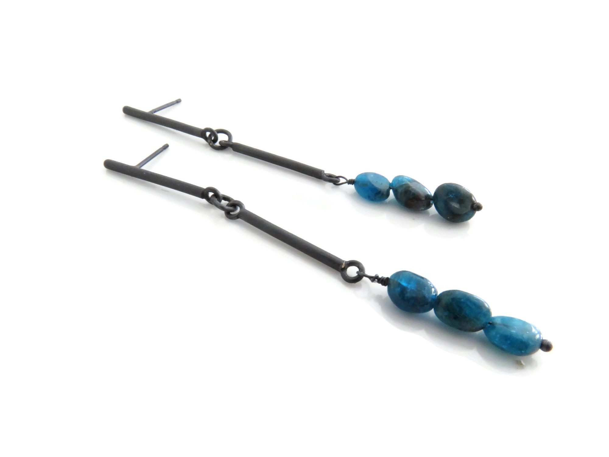 Long Apatite Oxidized Silver Drop Earrings