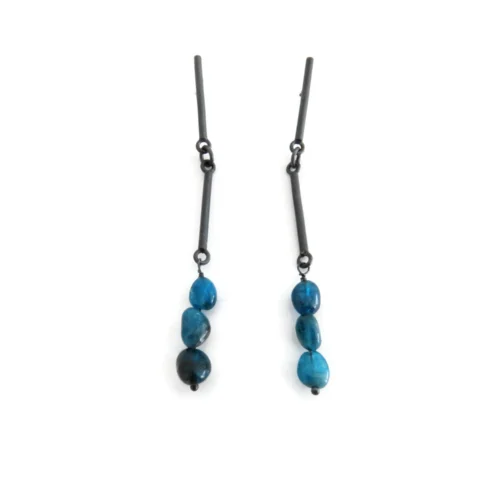 Long Apatite Oxidized Silver Drop Earrings