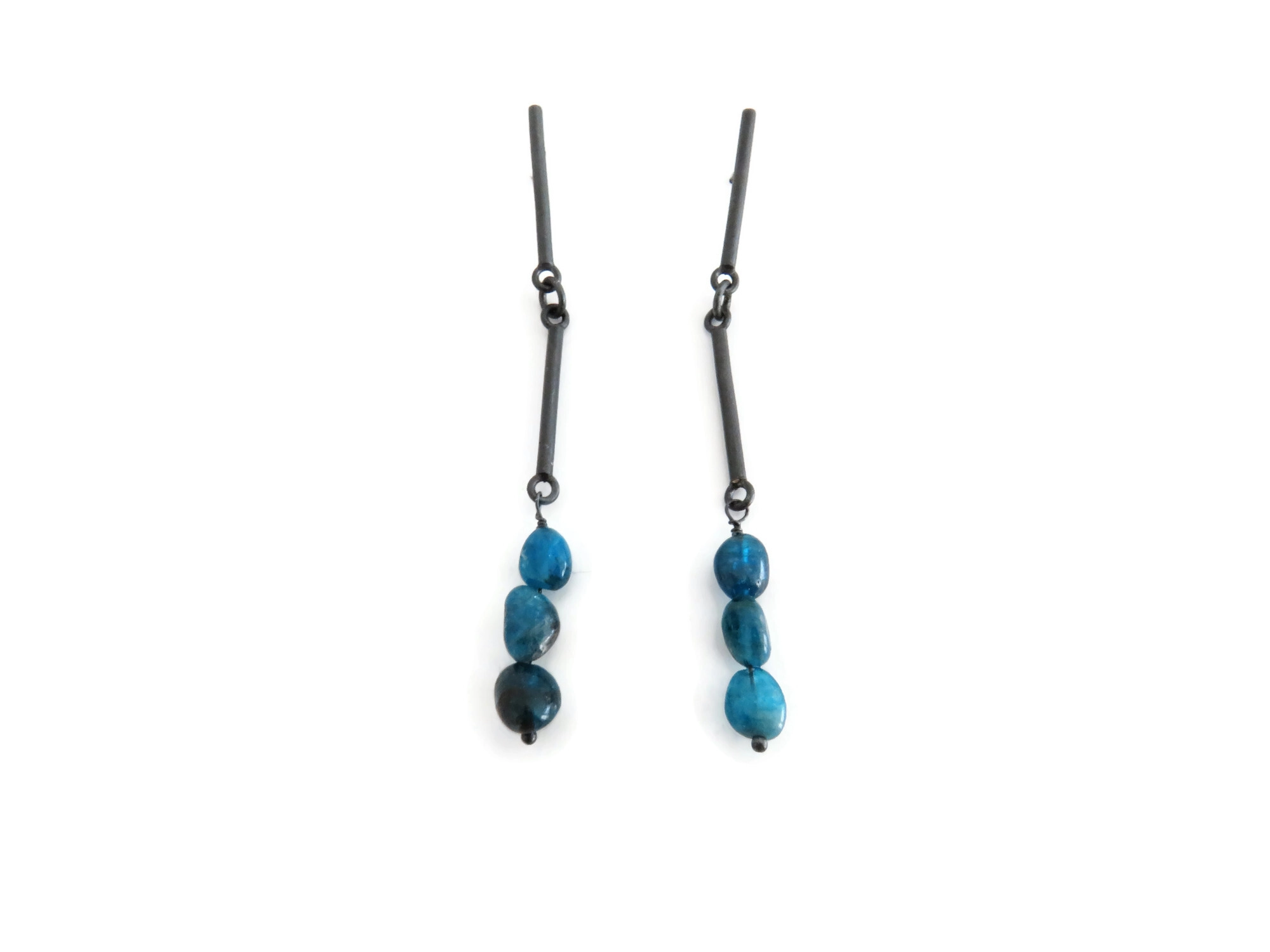 Long Apatite Oxidized Silver Drop Earrings