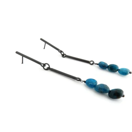Long Apatite Oxidized Silver Drop Earrings