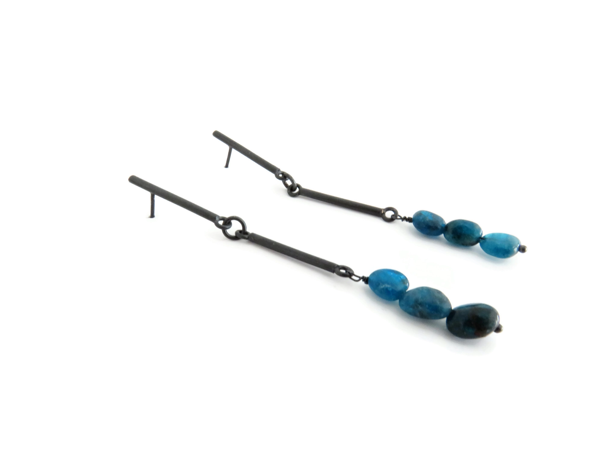 Long Apatite Oxidized Silver Drop Earrings