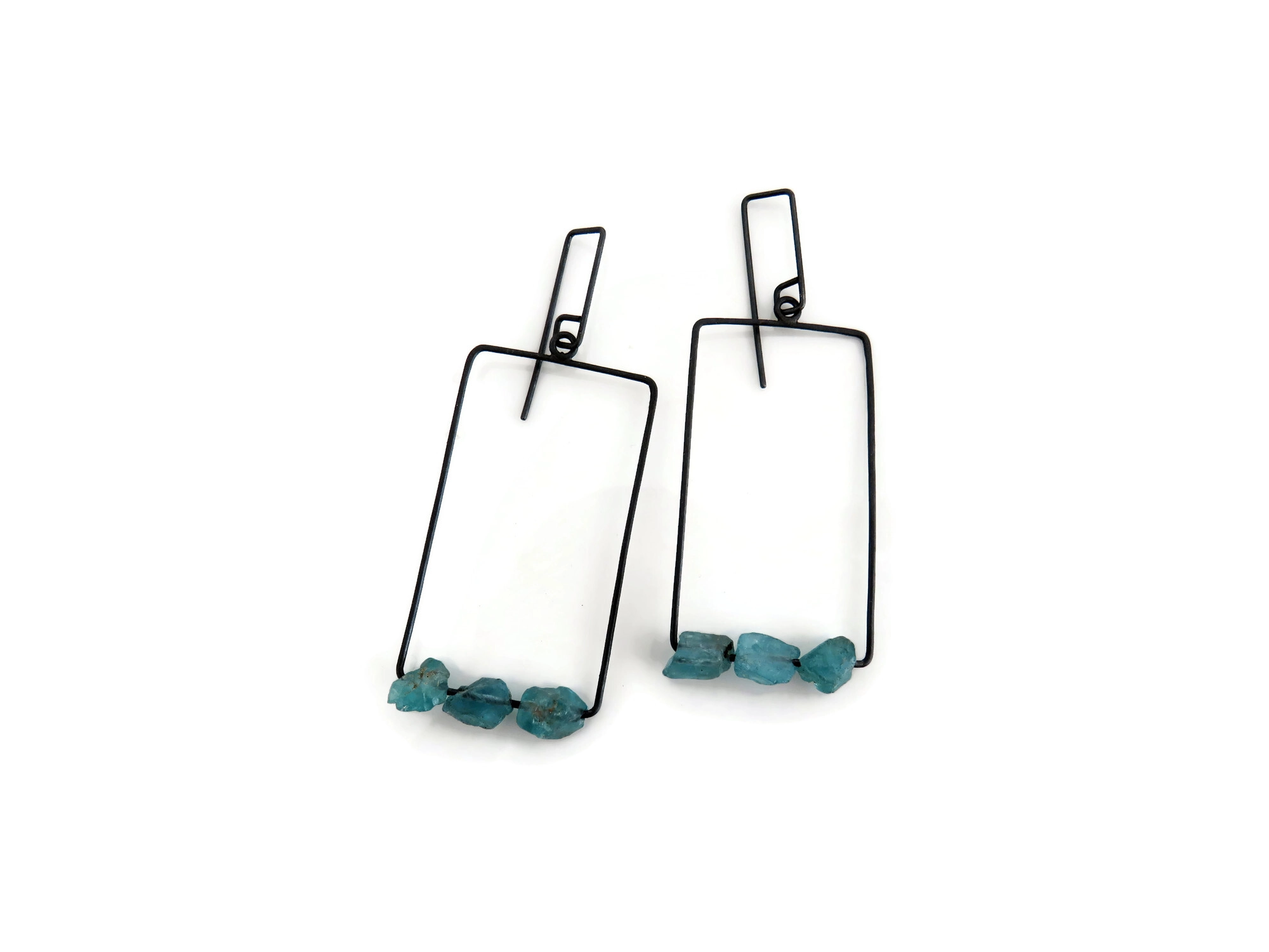 Raw Aquamarine Oxidized Silver Earrings