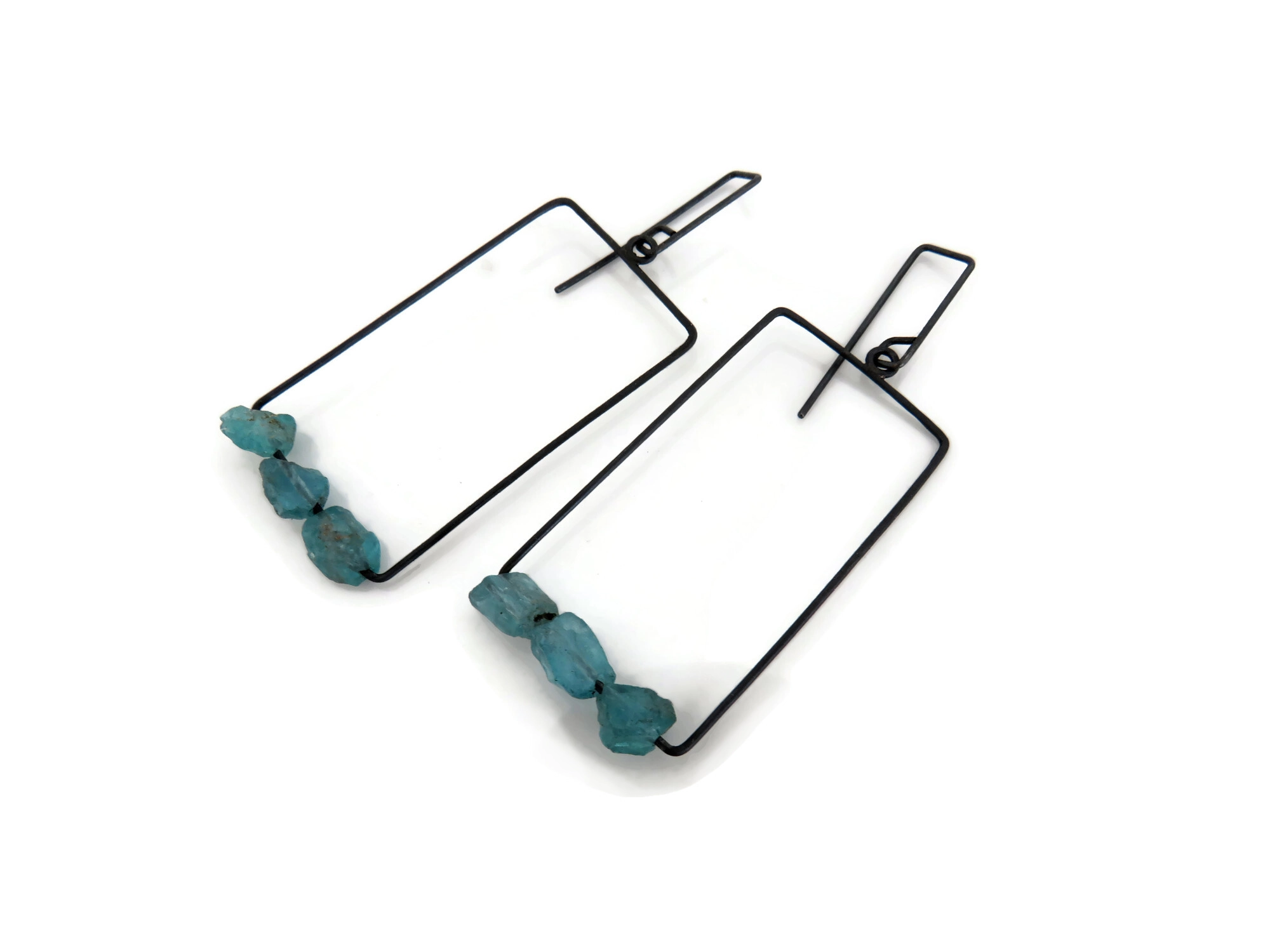 Raw Aquamarine Oxidized Silver Earrings