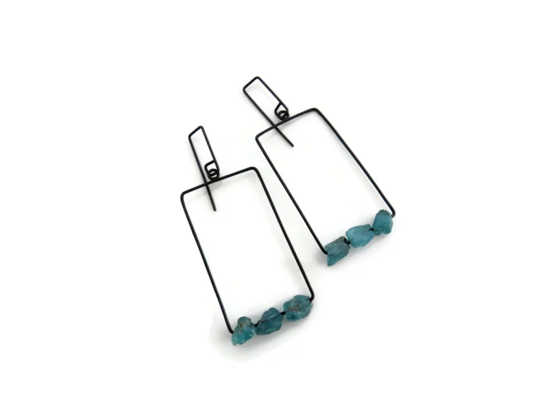 Raw Aquamarine Oxidized Silver Earrings