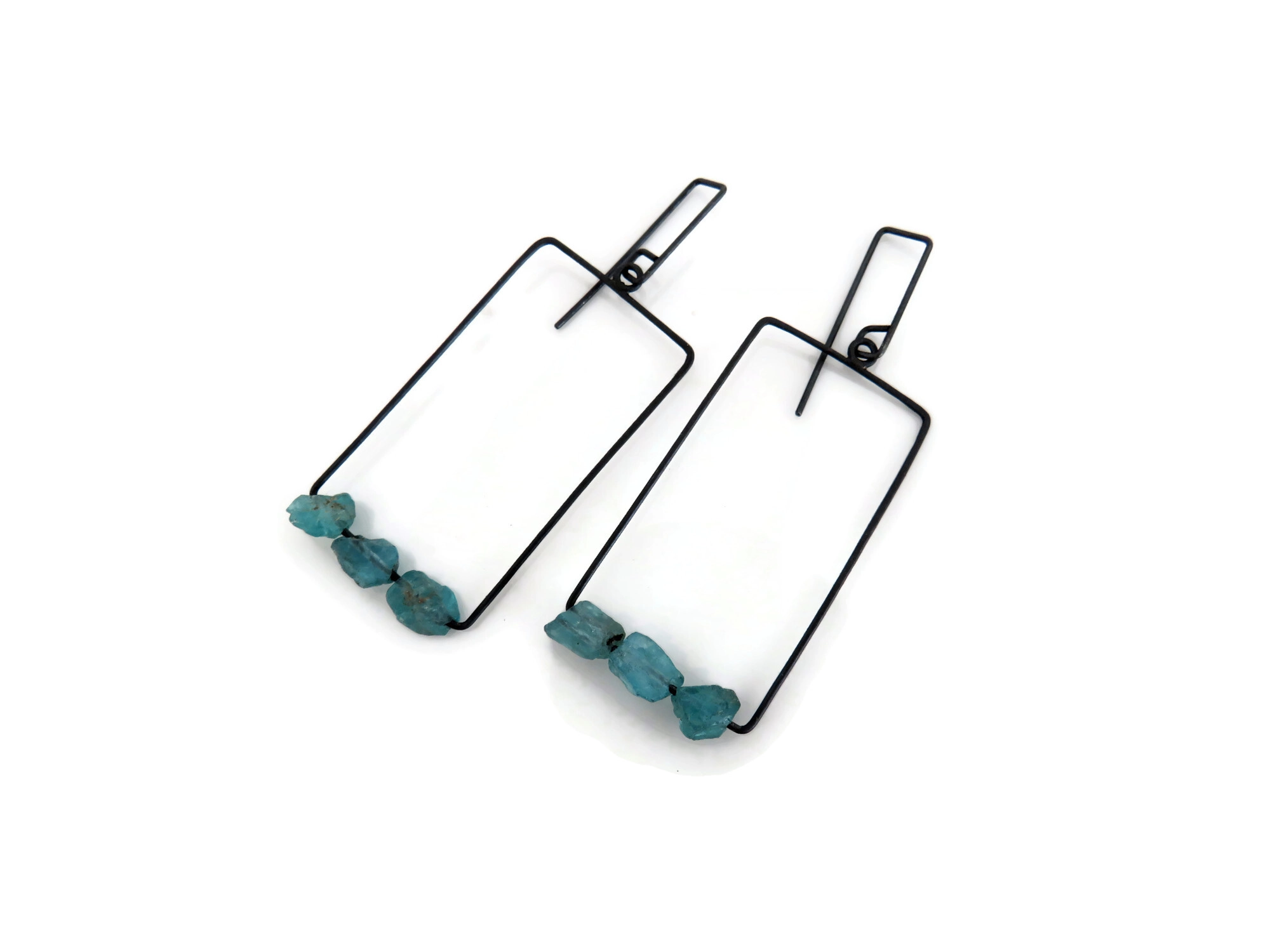 Raw Aquamarine Oxidized Silver Earrings