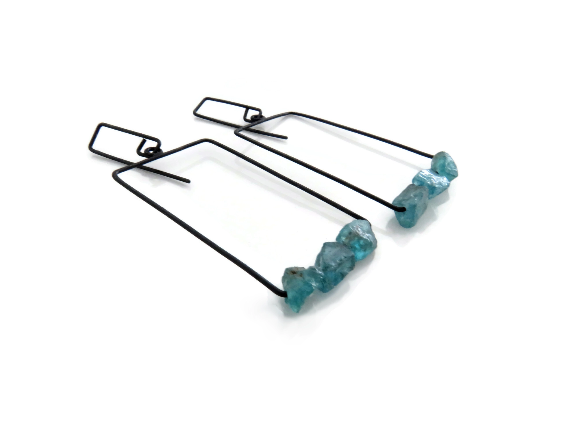 Raw Aquamarine Oxidized Silver Earrings