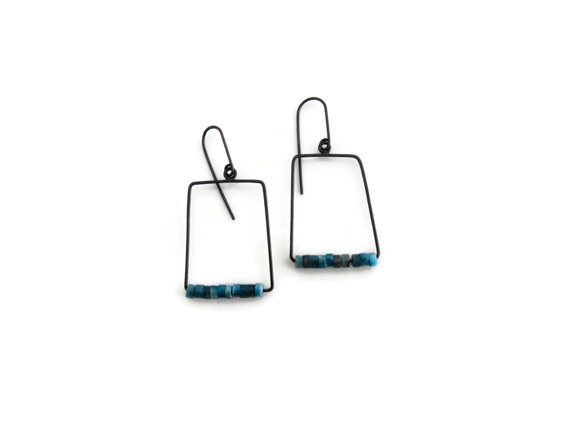 Geometric Oxidized Silver Earrings with Apatite
