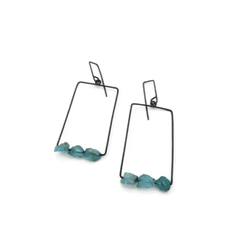 Raw Aquamarine Oxidized Silver Earrings
