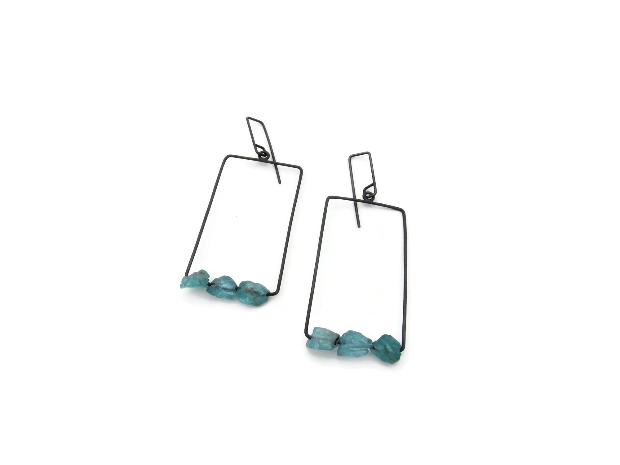 Raw Aquamarine Oxidized Silver Earrings