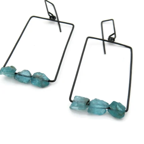 Raw Aquamarine Oxidized Silver Earrings