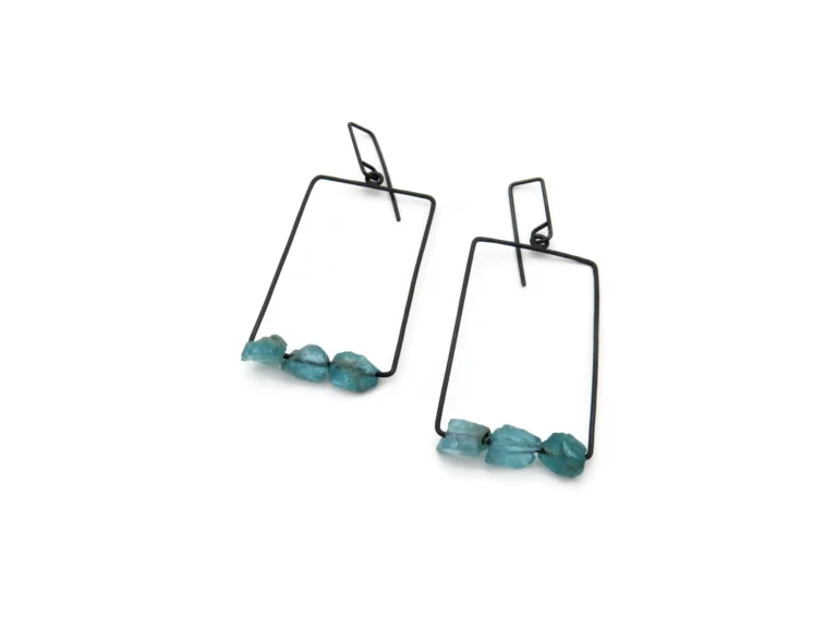 Raw Aquamarine Oxidized Silver Earrings