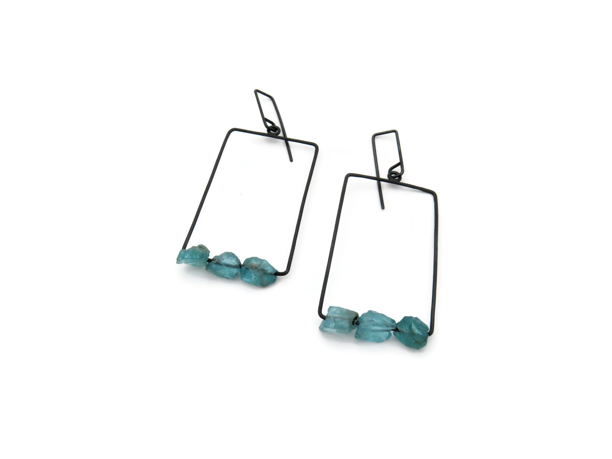 Raw Aquamarine Oxidized Silver Earrings