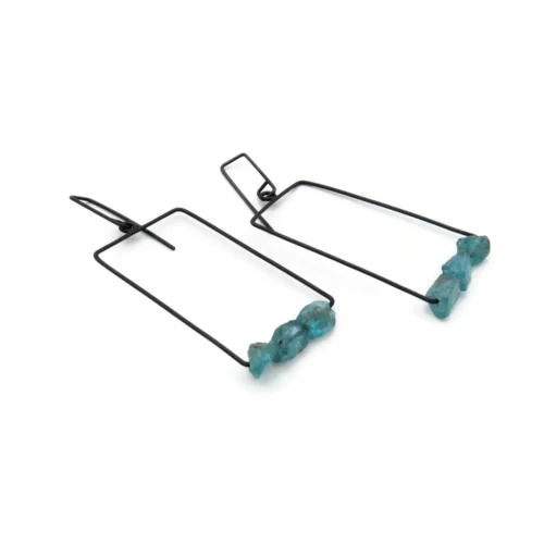 Raw Aquamarine Oxidized Silver Earrings
