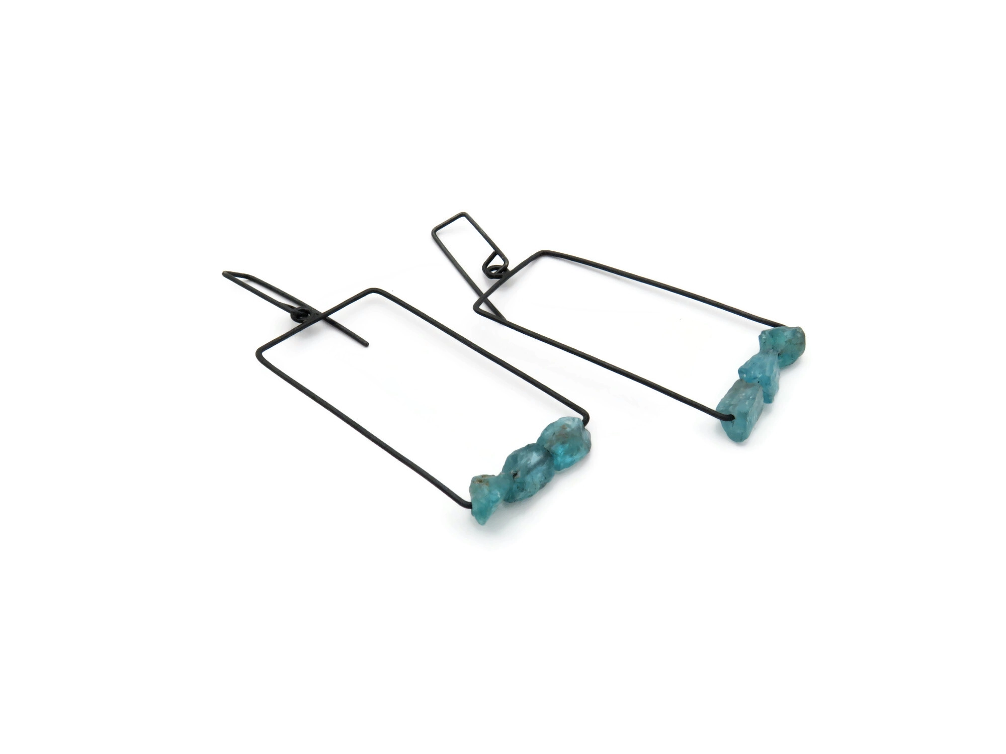 Raw Aquamarine Oxidized Silver Earrings