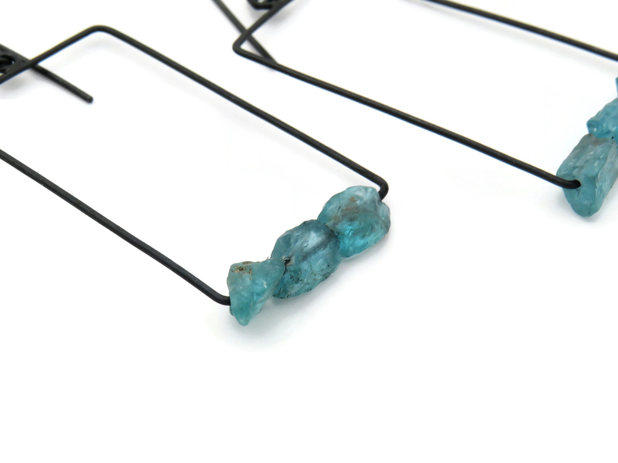 Raw Aquamarine Oxidized Silver Earrings