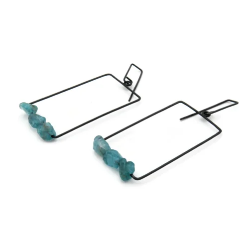 Raw Aquamarine Oxidized Silver Earrings
