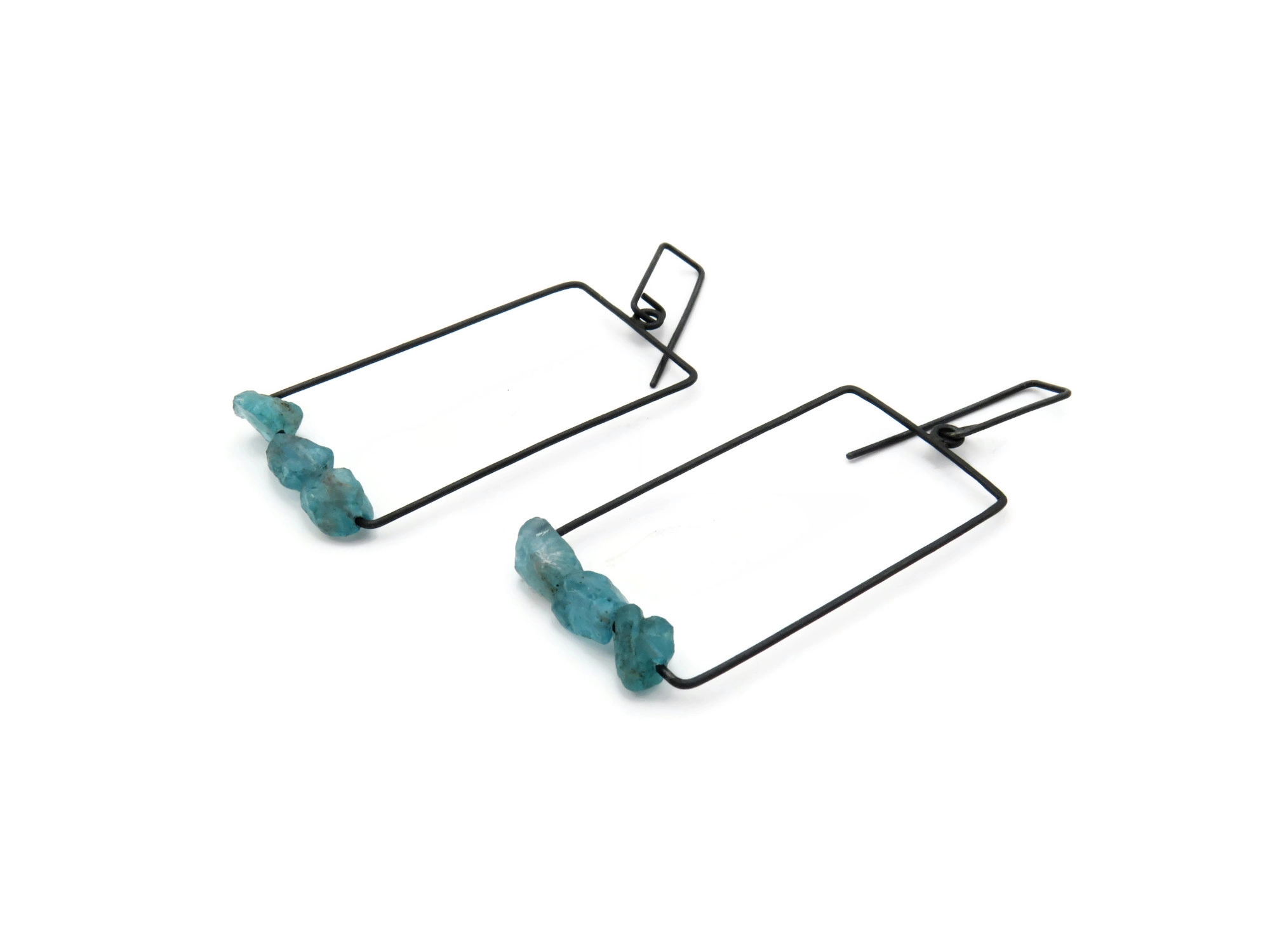 Raw Aquamarine Oxidized Silver Earrings