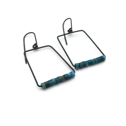Geometric Oxidized Silver Earrings with Apatite