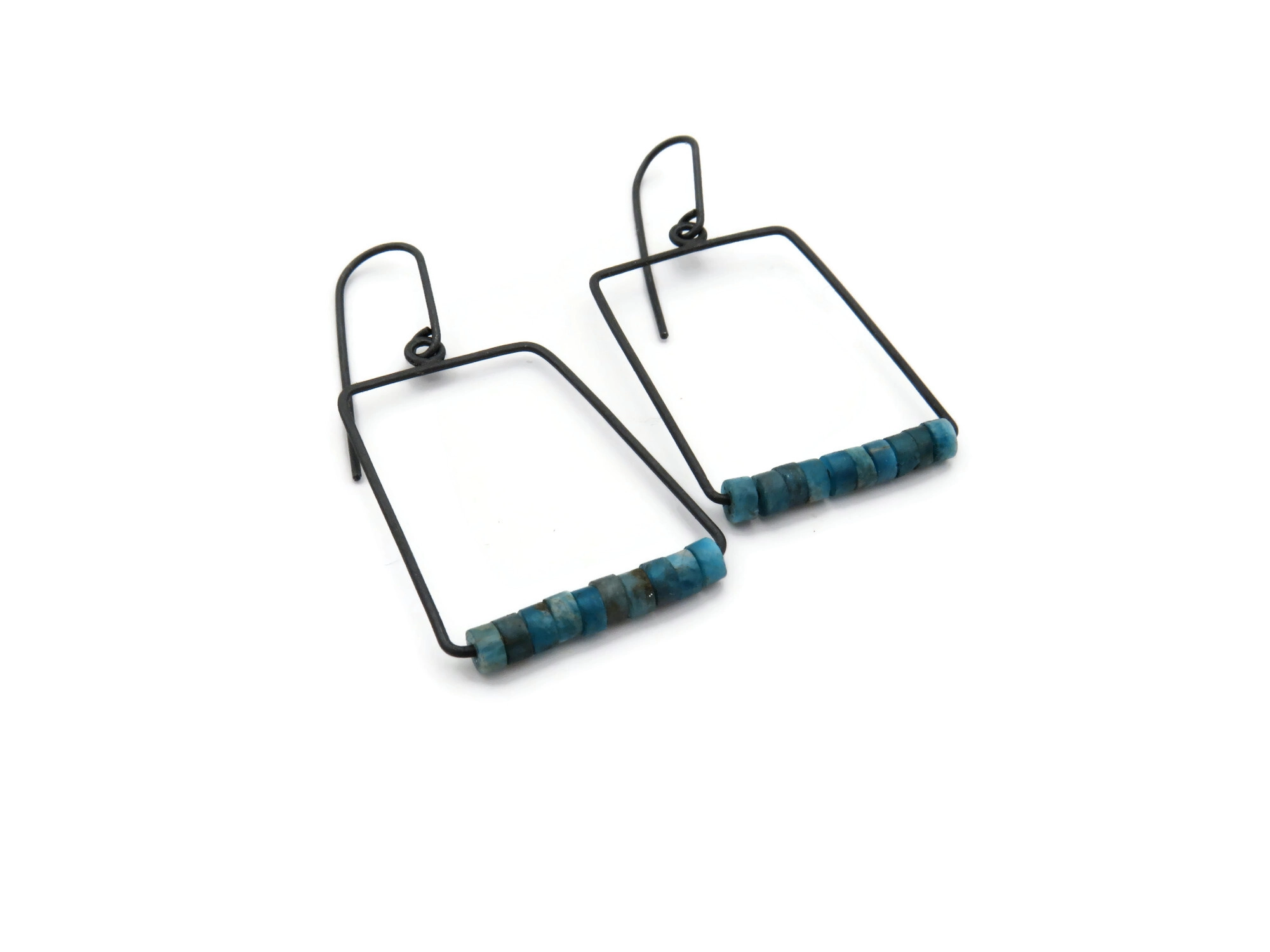 Geometric Oxidized Silver Earrings with Apatite