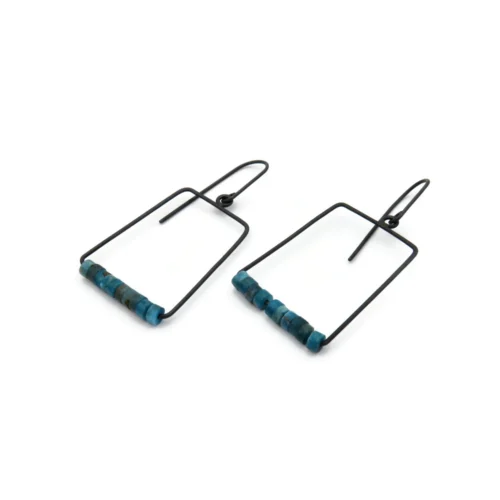 Geometric Oxidized Silver Earrings with Apatite