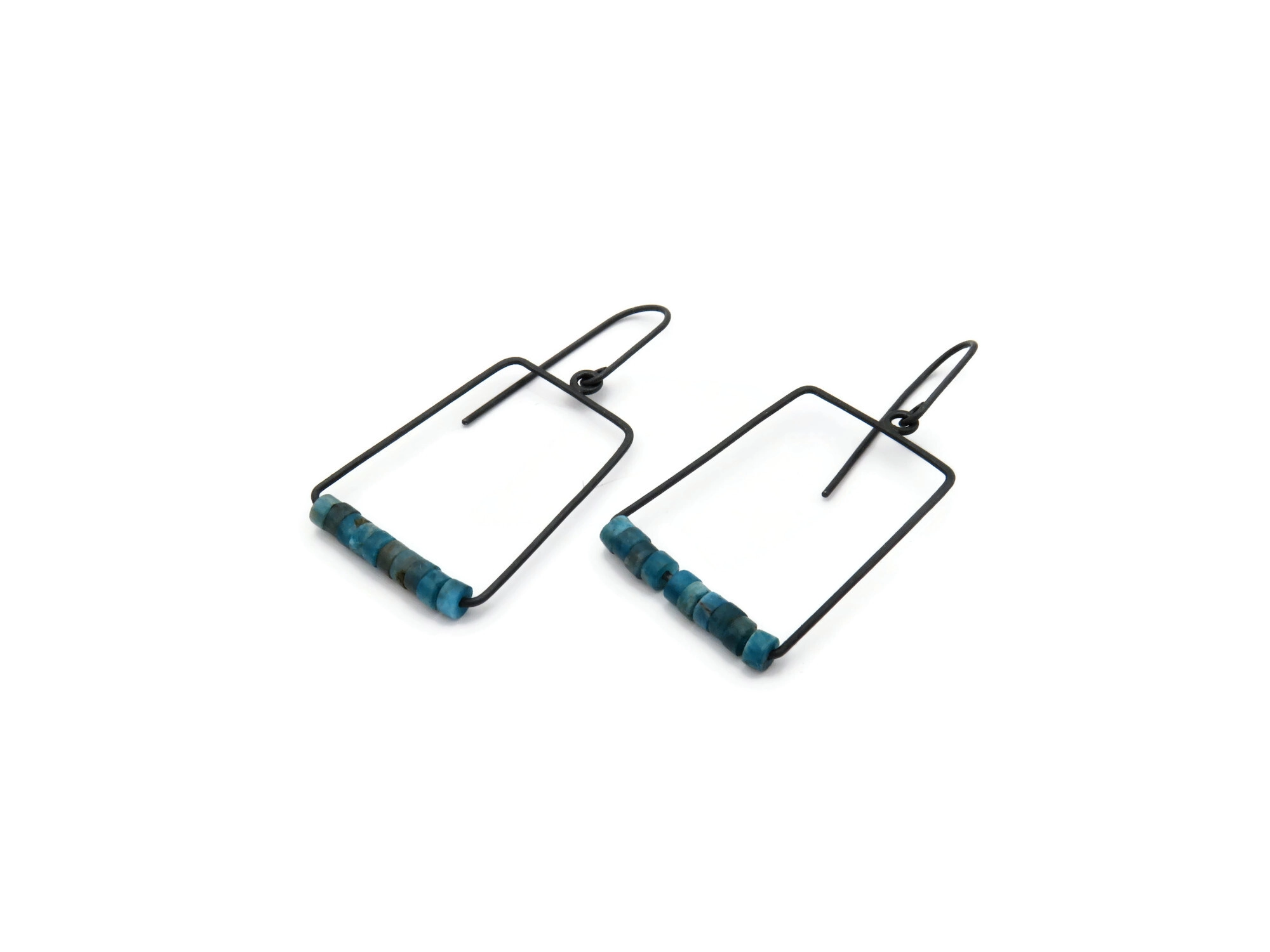 Geometric Oxidized Silver Earrings with Apatite