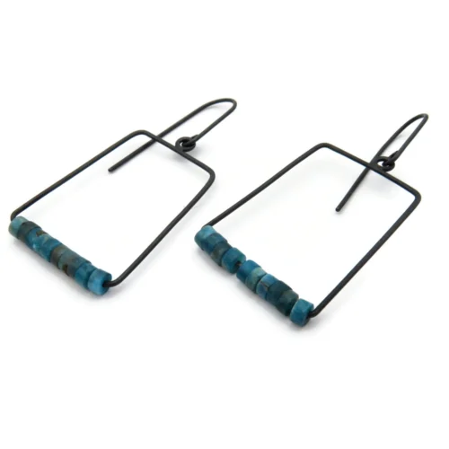 Geometric Oxidized Silver Earrings with Apatite