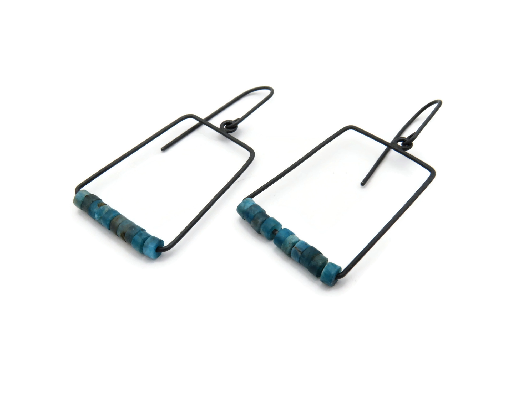 Geometric Oxidized Silver Earrings with Apatite