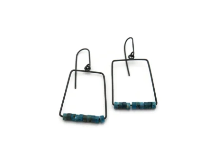 Geometric Oxidized Silver Earrings with Apatite