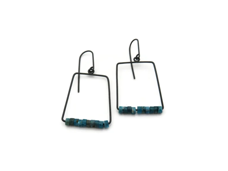 Geometric Oxidized Silver Earrings with Apatite